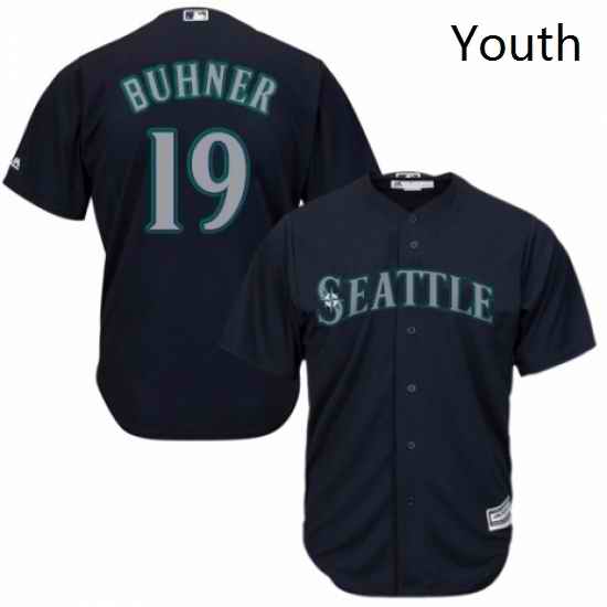 Youth Majestic Seattle Mariners 19 Jay Buhner Replica Navy Blue Alternate 2 Cool Base MLB Jersey